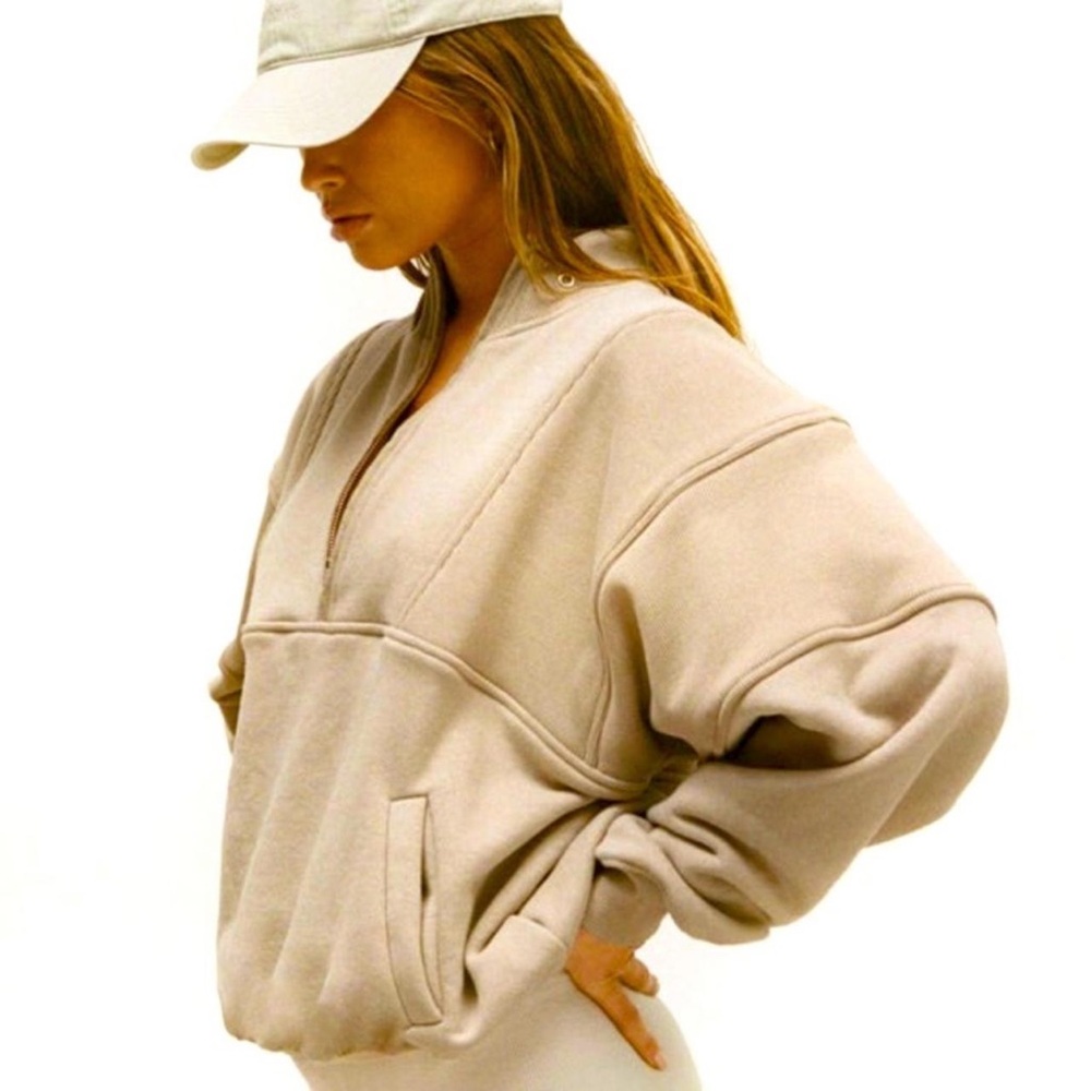 Joah Brown tan brown Retro half zip sweatshirt